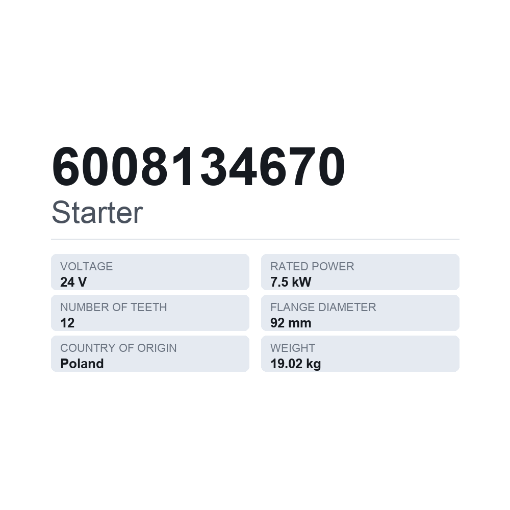 Starter 6008134670 — teknisk datablad