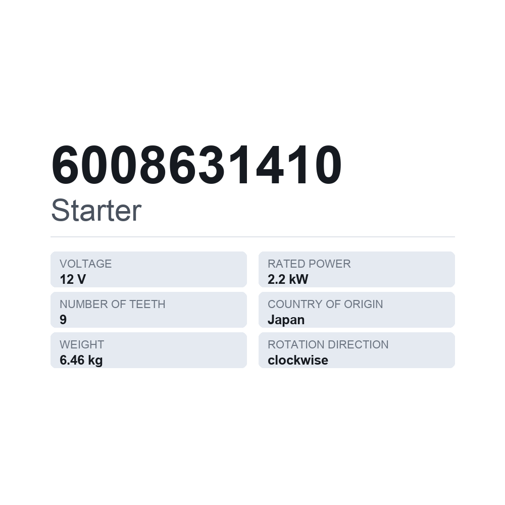 Starter 6008631410 — teknisk datablad