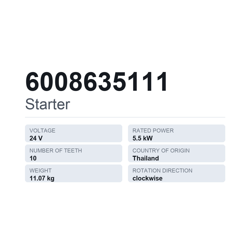 Starter 6008635111 — teknisk datablad