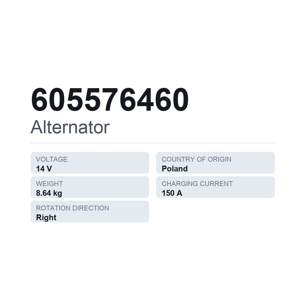 Lichtmaschine 605576460 — technisches Datenblatt