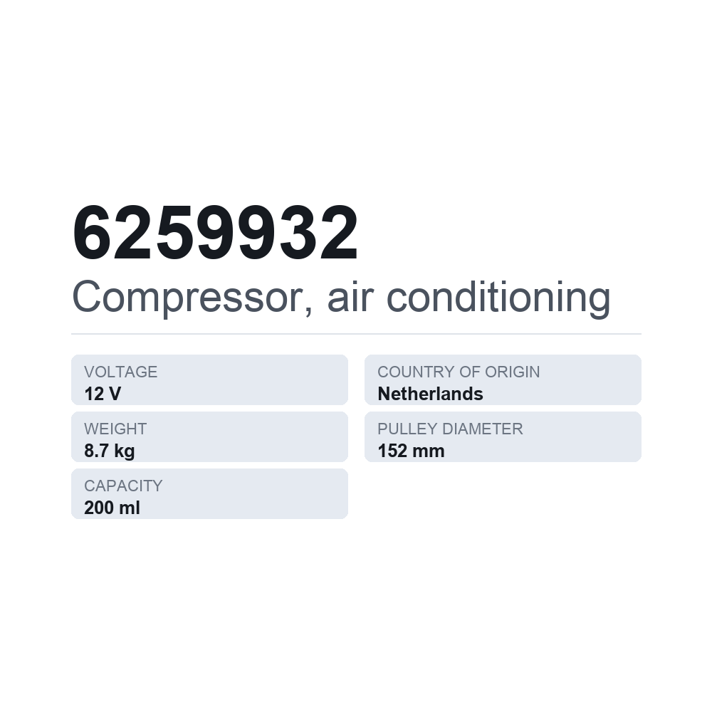 Klimakompressor 6259932 — technisches Datenblatt