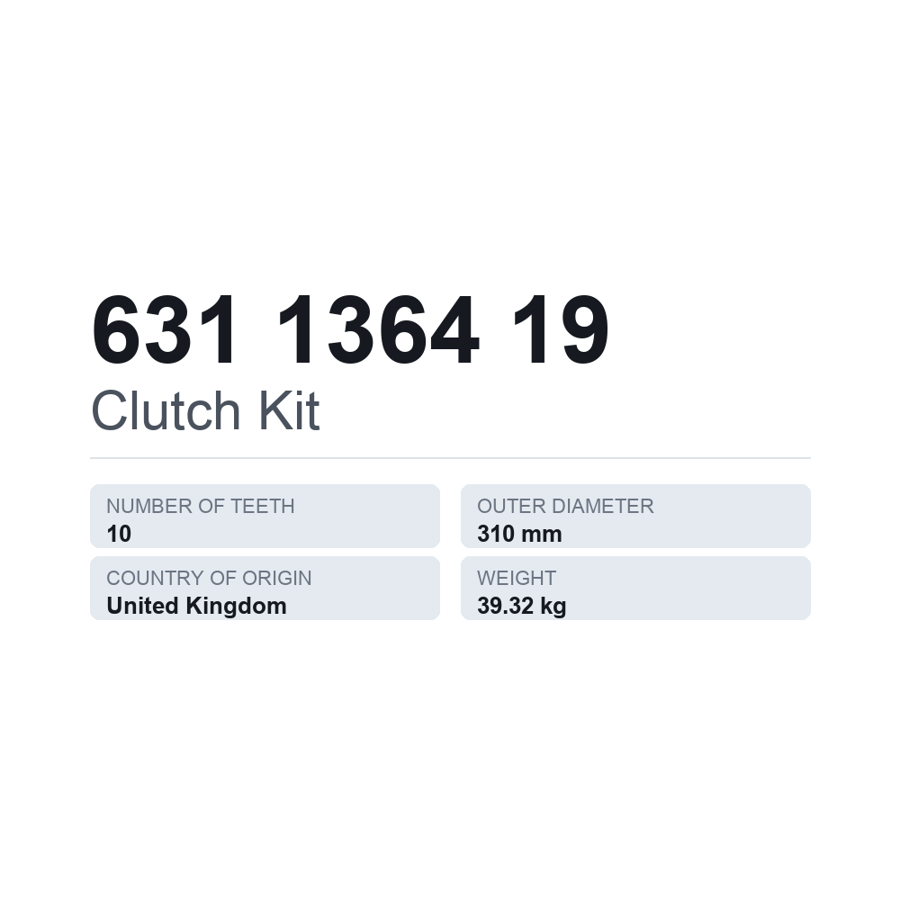 Kytkinsarja 631 1364 19 — tekninen tietokortti