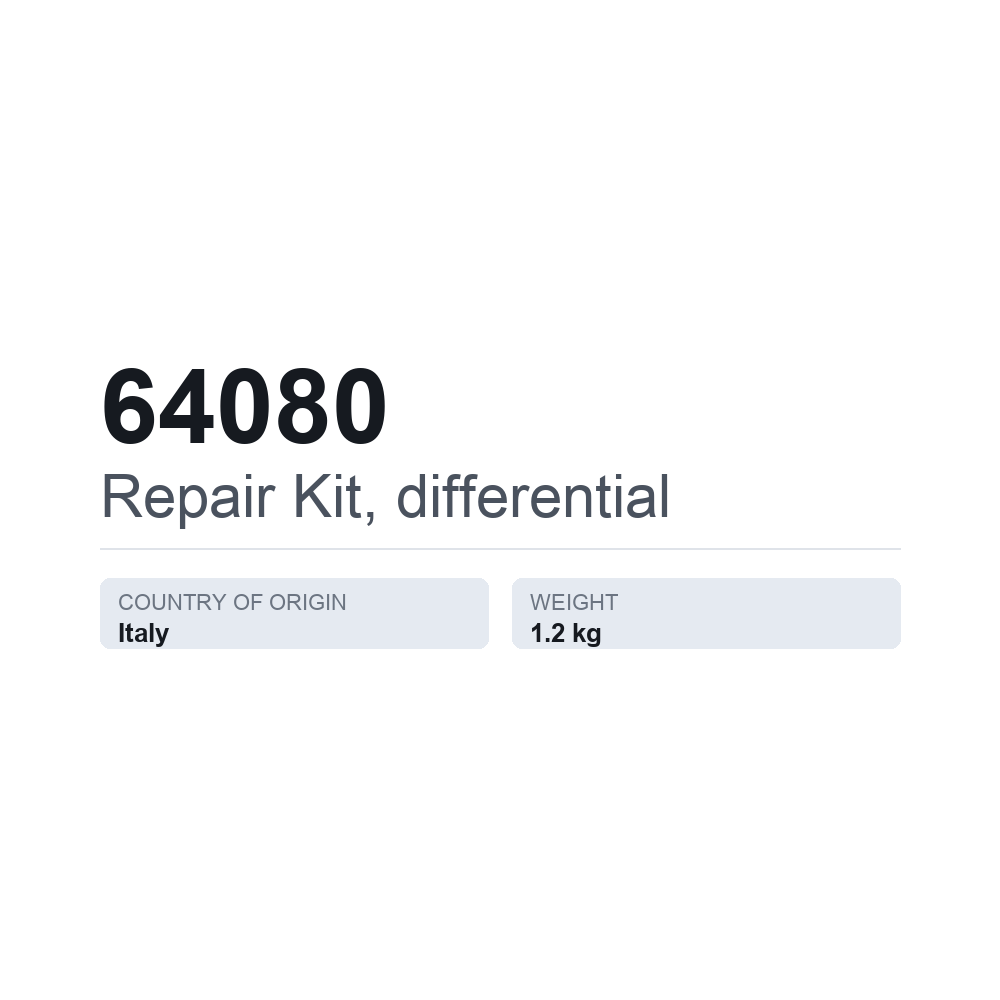 Reparationssæt, differentiale 64080 — teknisk datablad