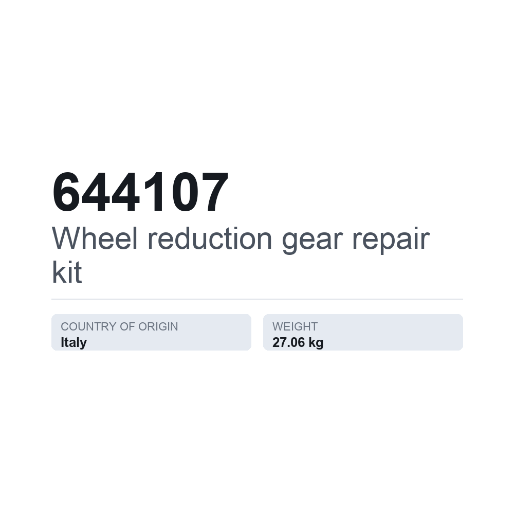 Reparationssæt, navreduktionsgear 644107 — teknisk datablad