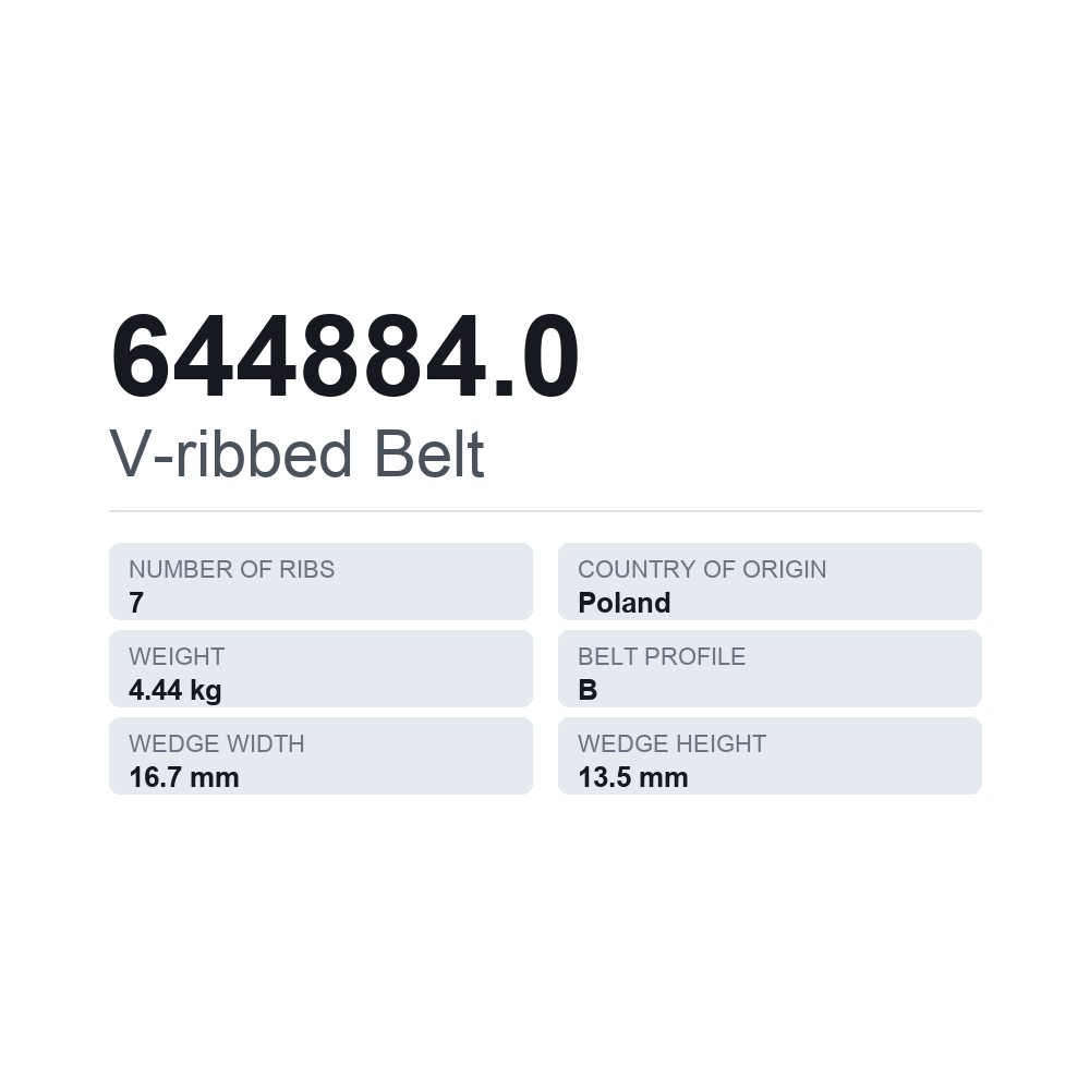Flerspårsrem 644884.0 — tekniskt datablad