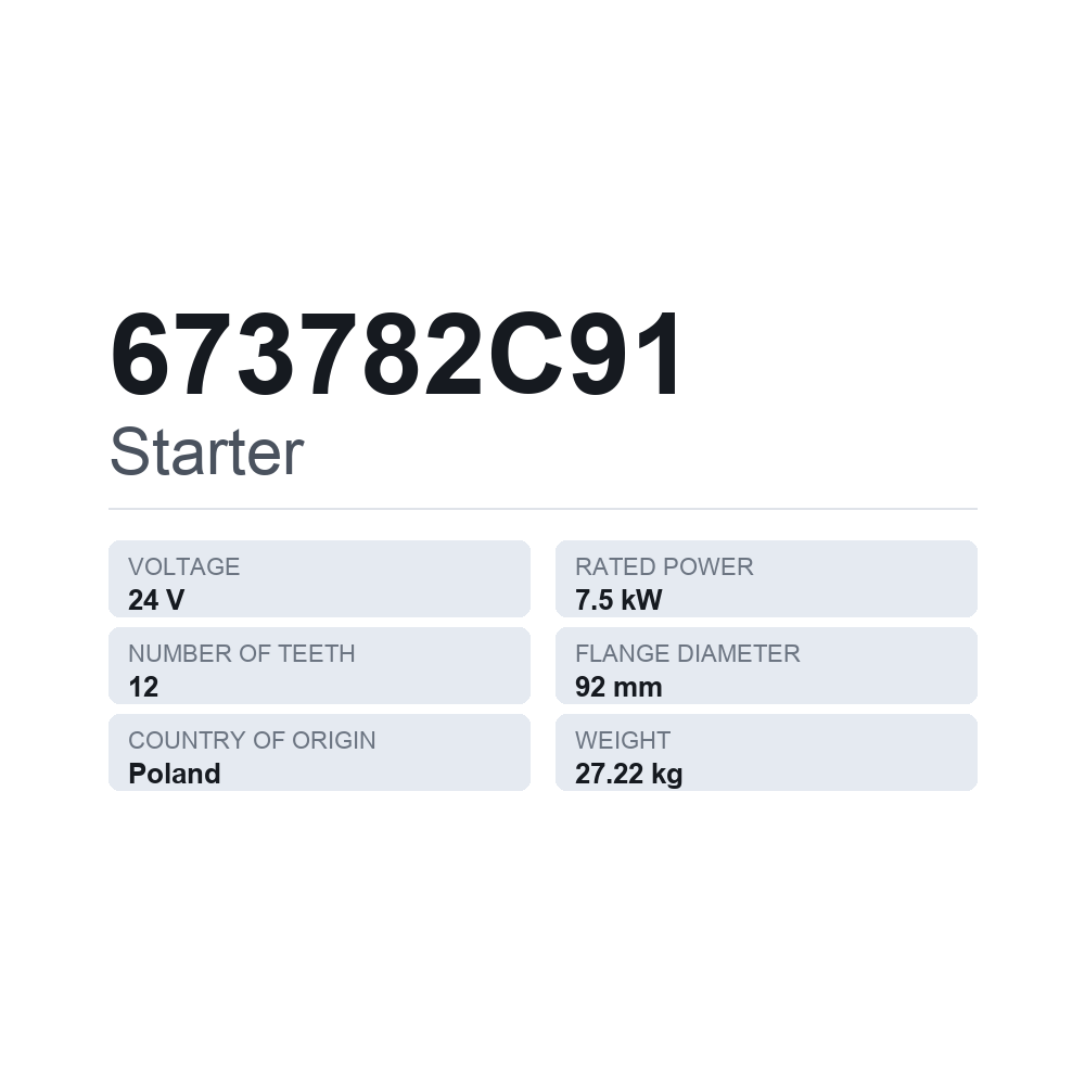Starter 673782C91 — teknisk datablad