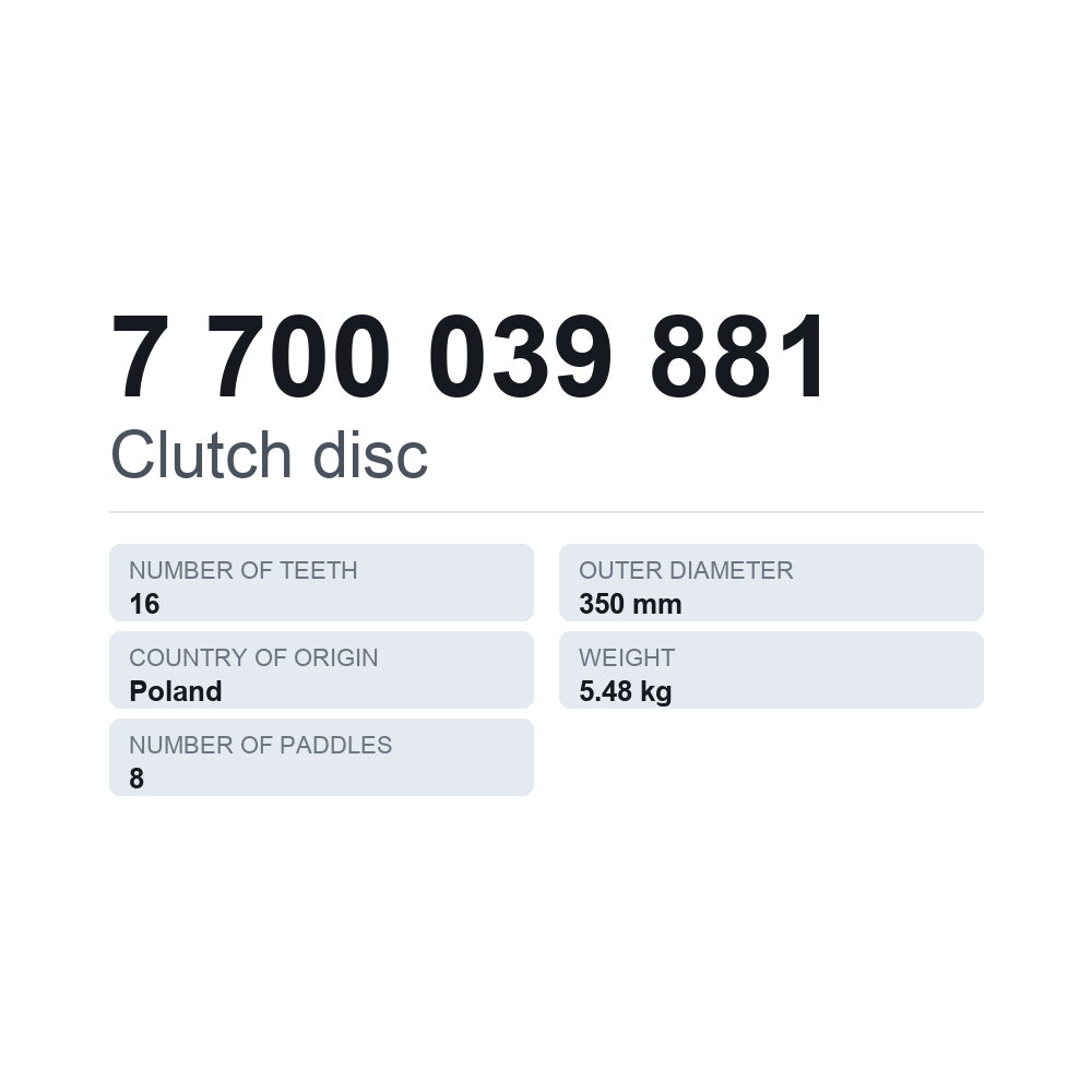 Kupplungsscheibe 7 700 039 881 — technisches Datenblatt