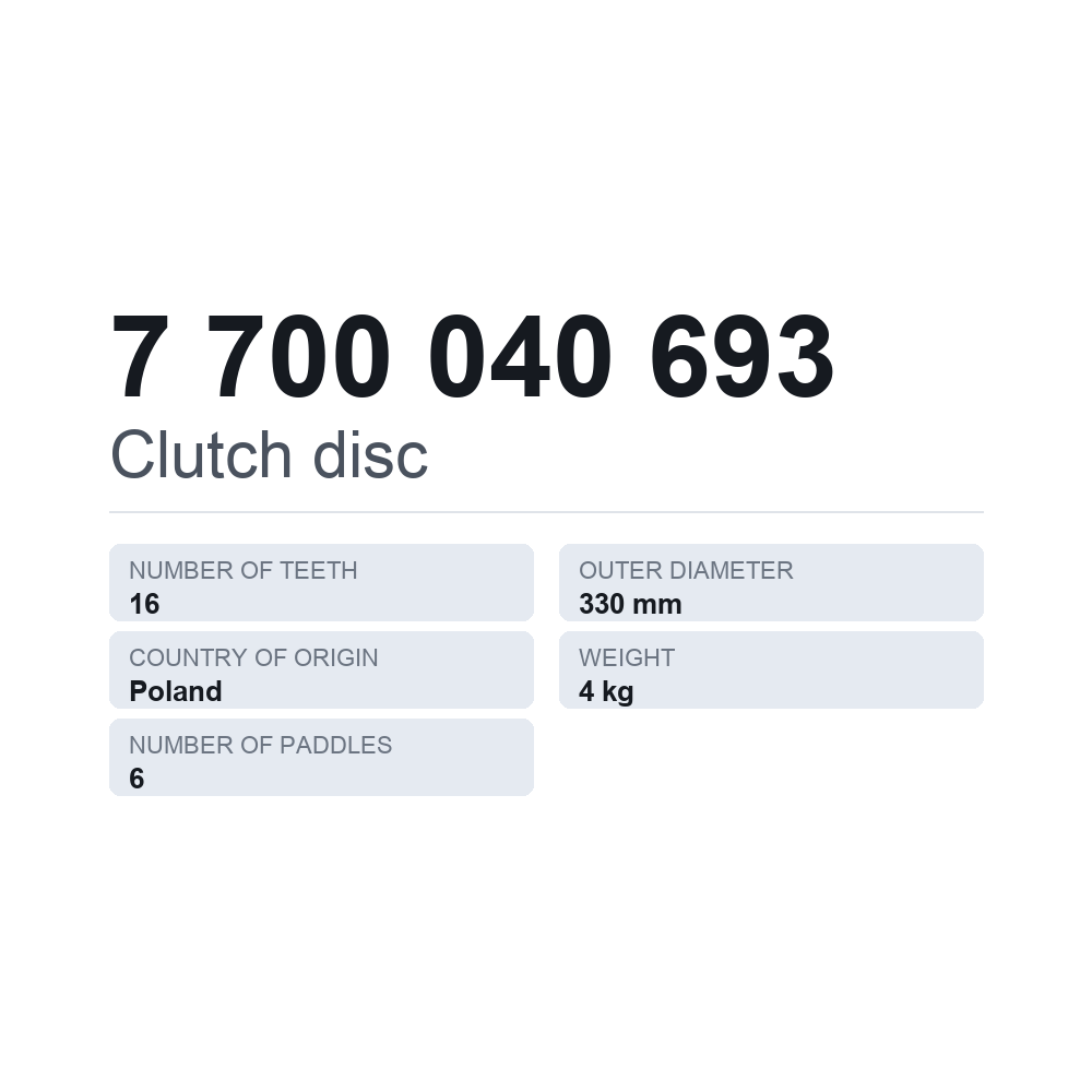 Kupplungsscheibe 7 700 040 693 — technisches Datenblatt