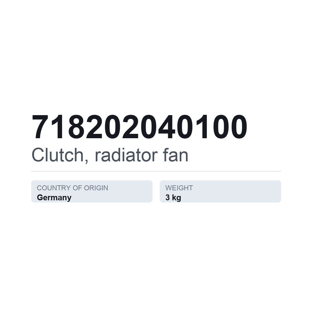 Kobling, køleventilator 718202040100 — teknisk datablad