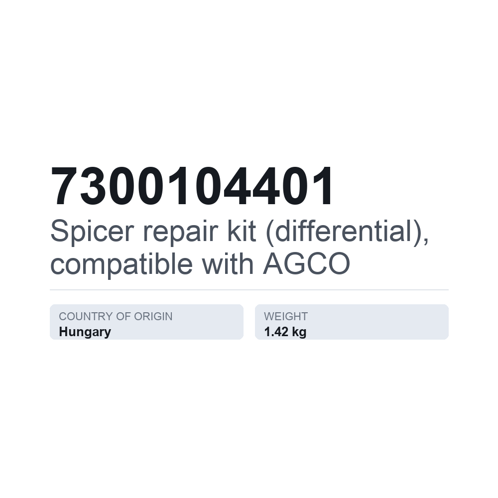 Spicer reparationssæt (differentiale), passer til AGCO 7300104401 — teknisk datablad