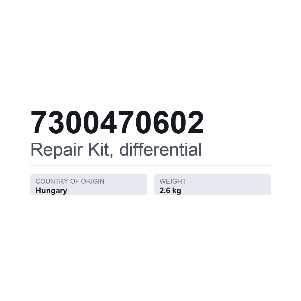 Reparationssæt, differentiale 7300470602 — teknisk datablad