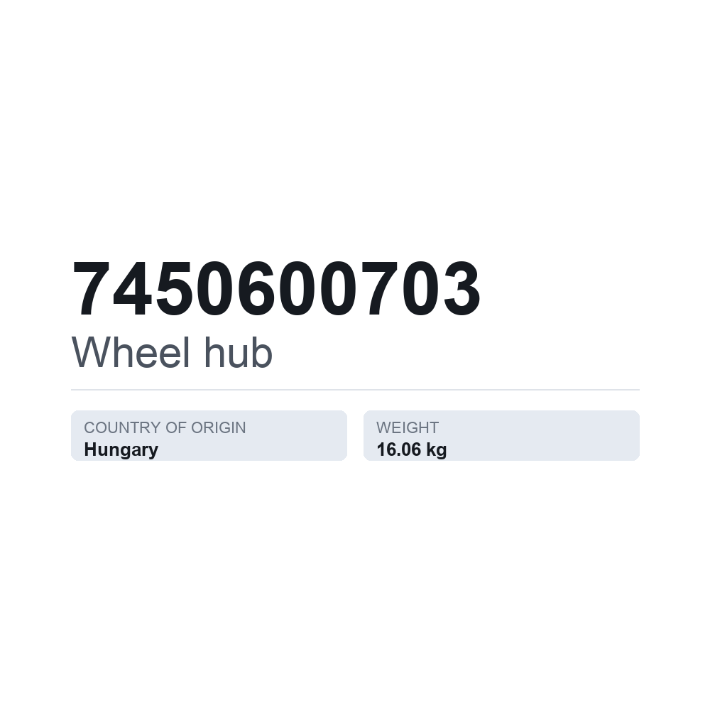 Hjulnav 7450600703 — teknisk datablad