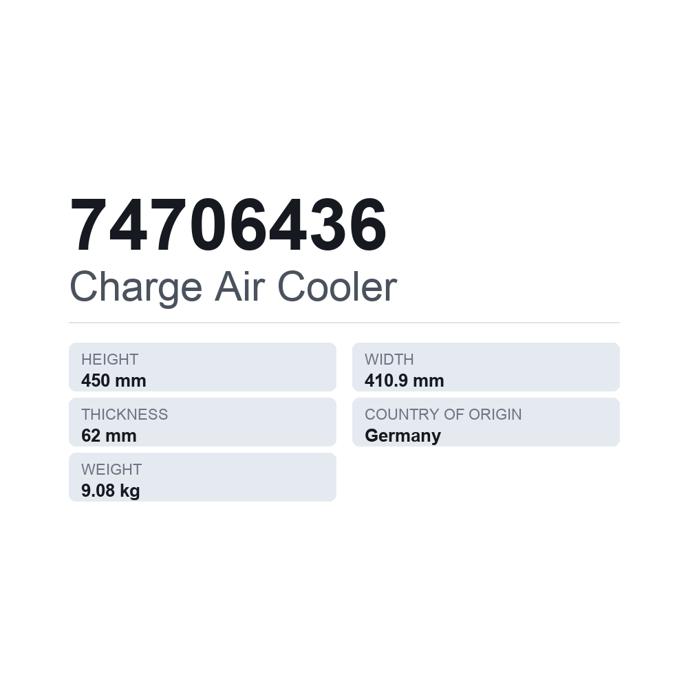 Ladeluftkøler 74706436 — teknisk datablad