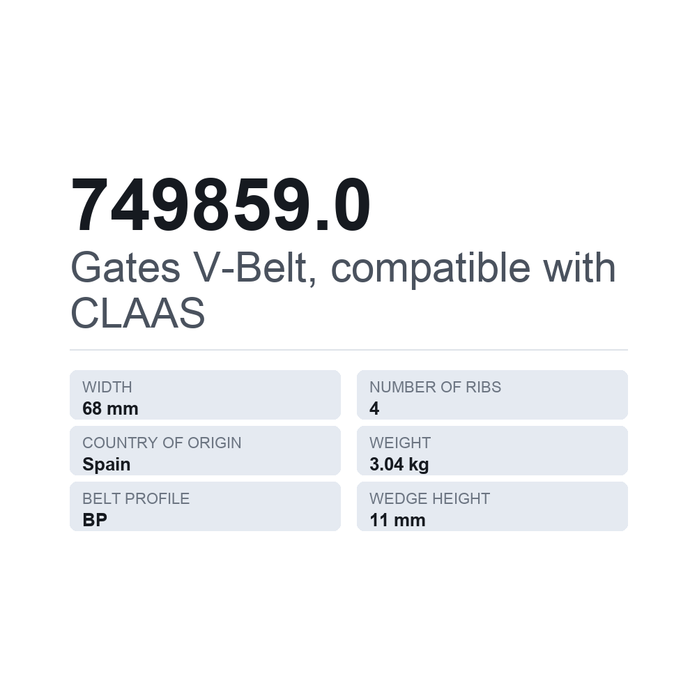 Gates kiilahihna, sopii CLAAS 749859.0 — tekninen tietokortti