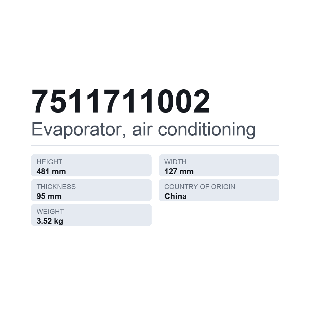 Verdampfer, Klimaanlage 7511711002 — technisches Datenblatt