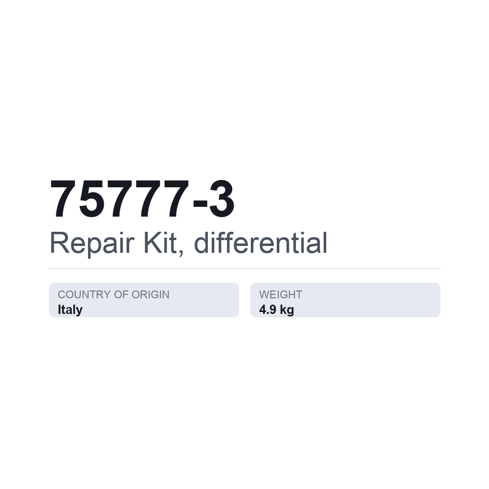 Reparationssæt, differentiale 75777-3 — teknisk datablad