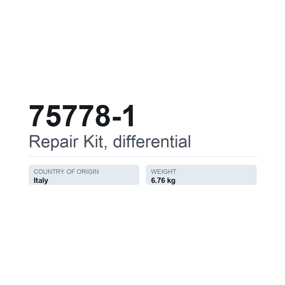 Reparationssæt, differentiale 75778-1 — teknisk datablad