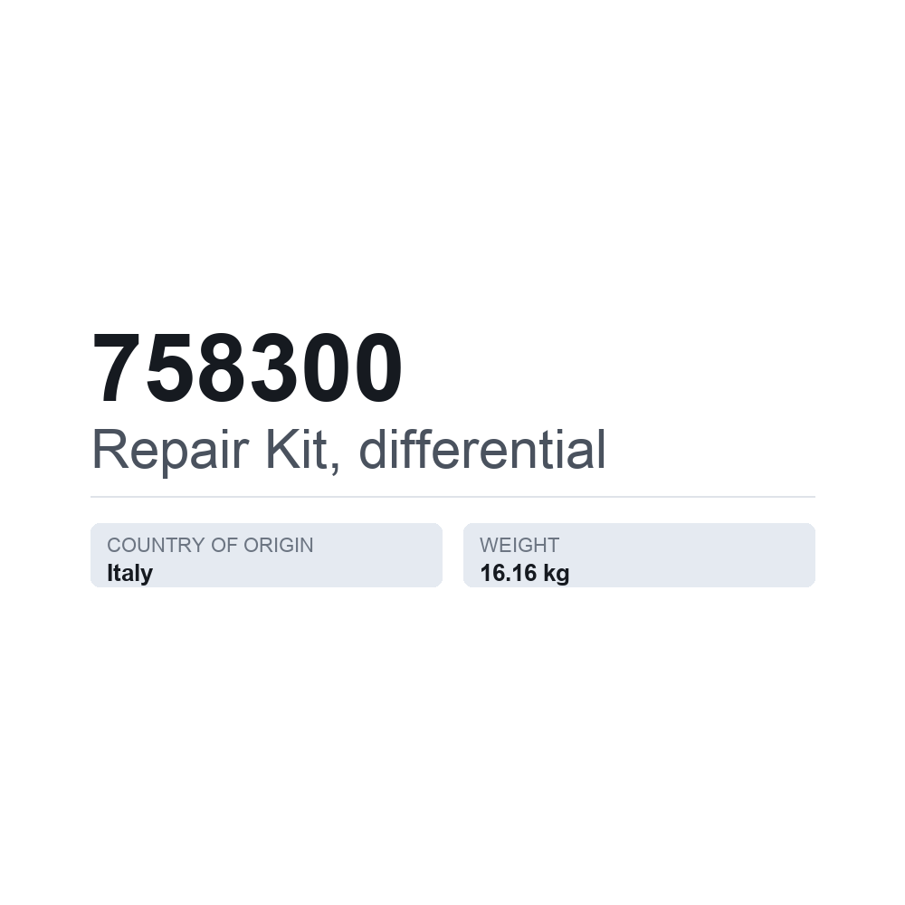 Reparationssæt, differentiale 758300 — teknisk datablad