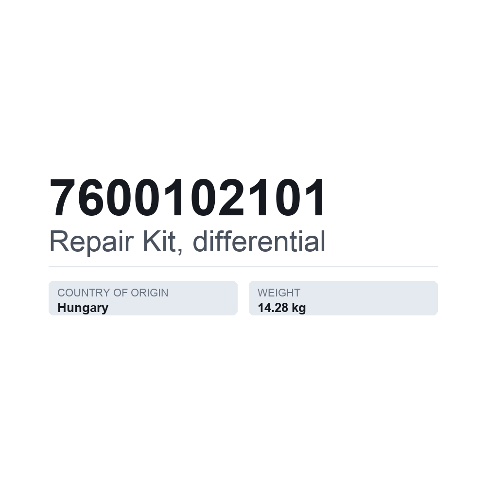 Reparationssæt, differentiale 7600102101 — teknisk datablad