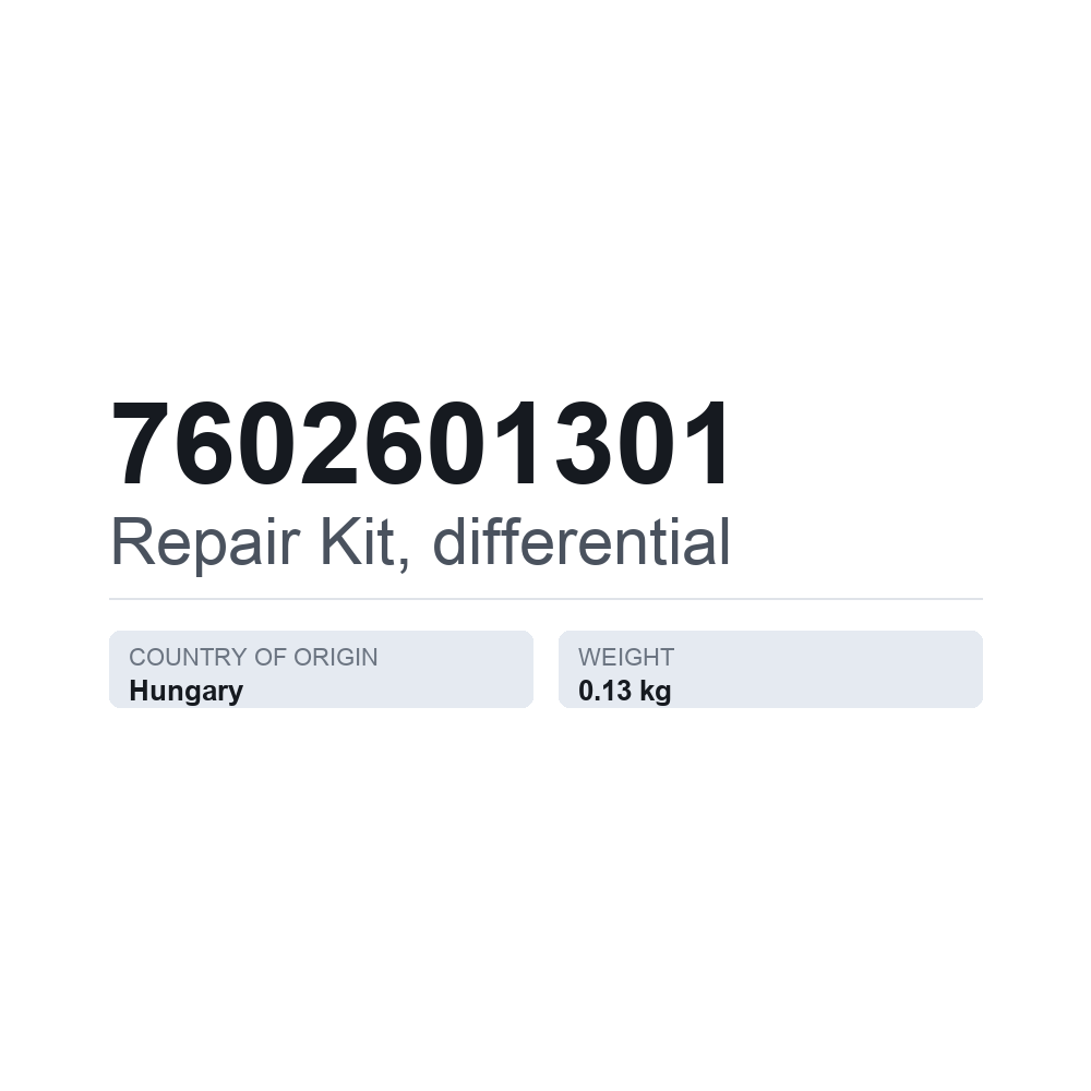 Reparationssæt, differentiale 7602601301 — teknisk datablad