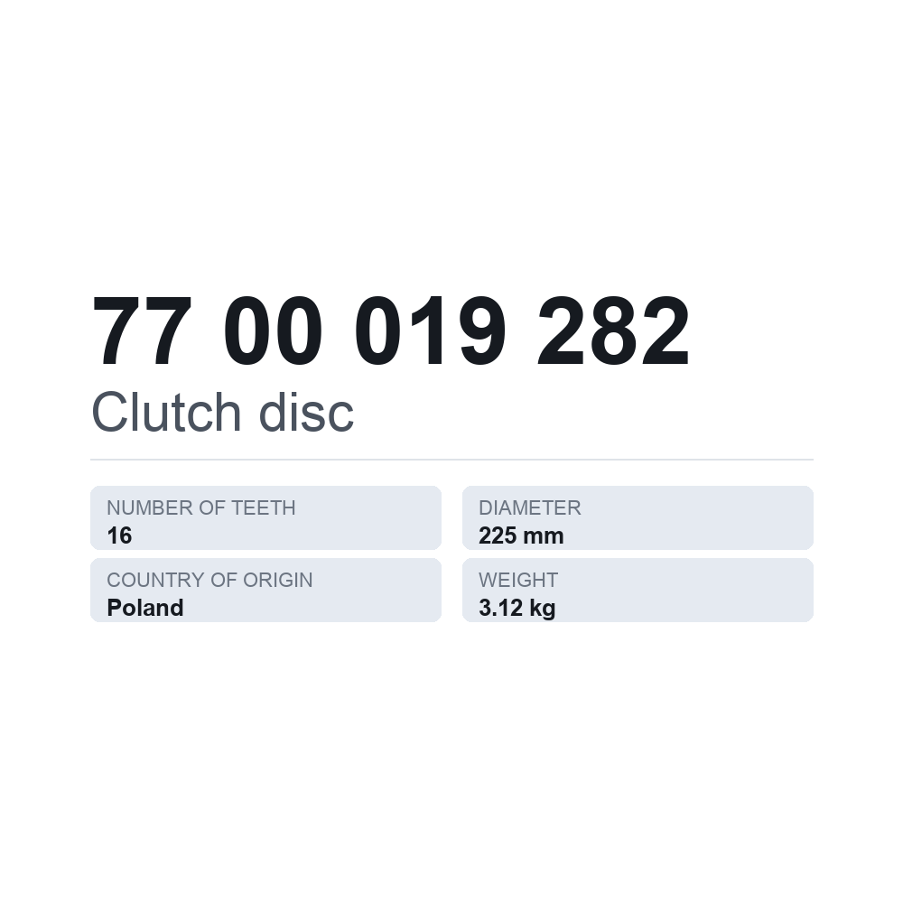 Kupplungsscheibe 77 00 019 282 — technisches Datenblatt