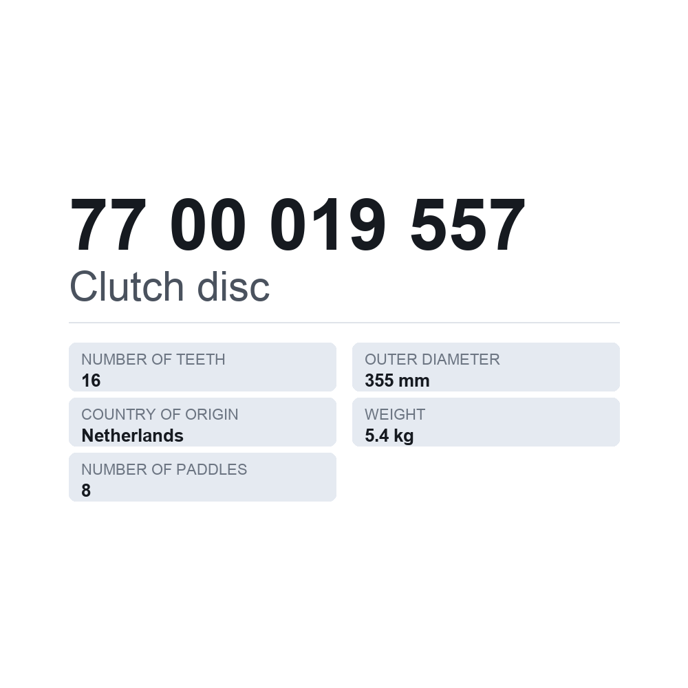 Kupplungsscheibe 77 00 019 557 — technisches Datenblatt