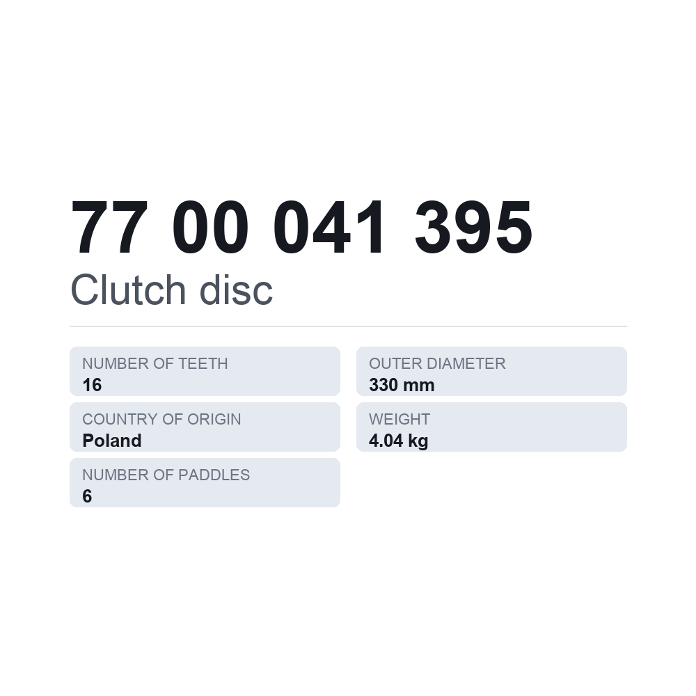 Kupplungsscheibe 77 00 041 395 — technisches Datenblatt