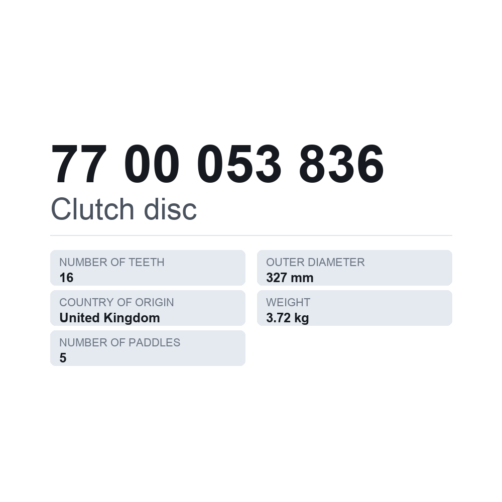 Kupplungsscheibe 77 00 053 836 — technisches Datenblatt