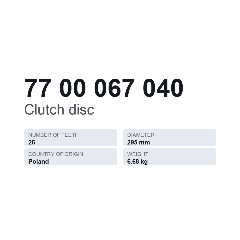 Kupplungsscheibe 77 00 067 040 — technisches Datenblatt