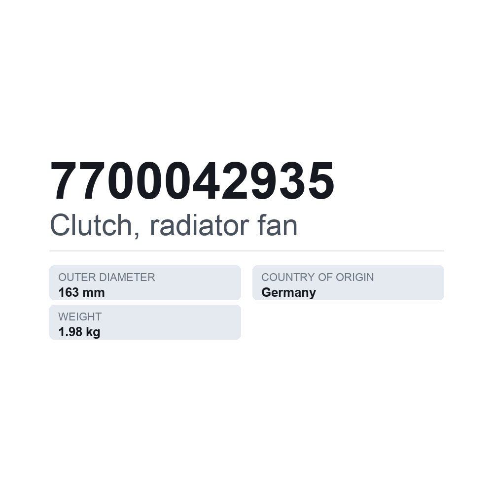 Kobling, køleventilator 7700042935 — teknisk datablad