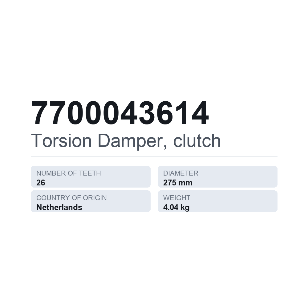Torsionsdämpfer, Kupplung 7700043614 — technisches Datenblatt