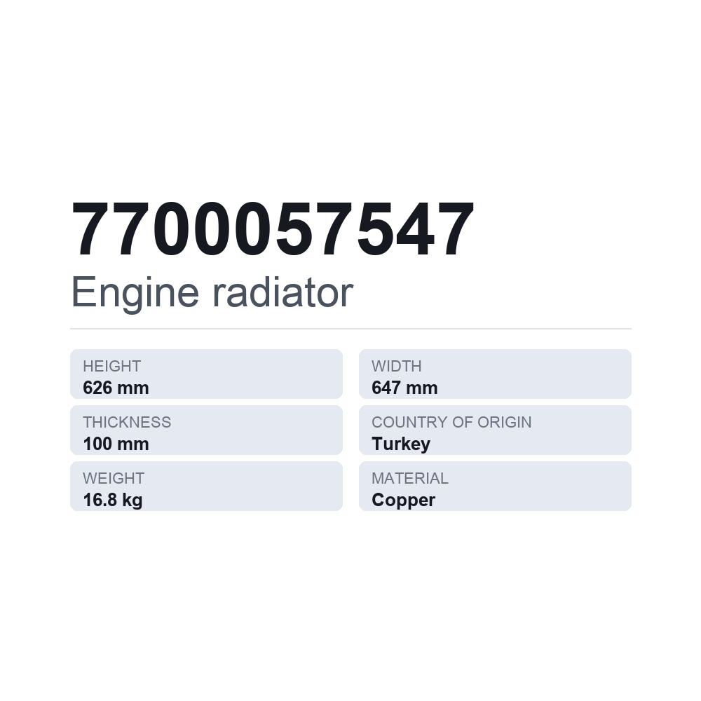 Motorkühler 7700057547 — technisches Datenblatt