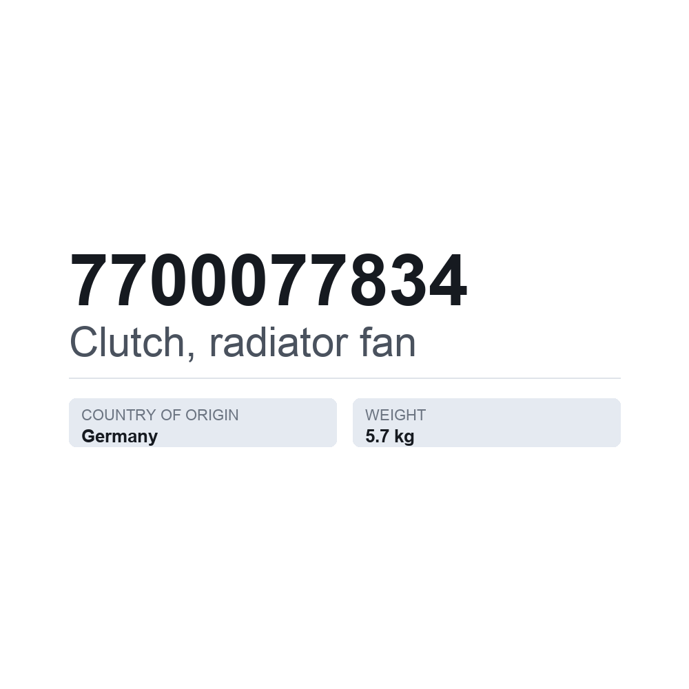 Kobling, køleventilator 7700077834 — teknisk datablad