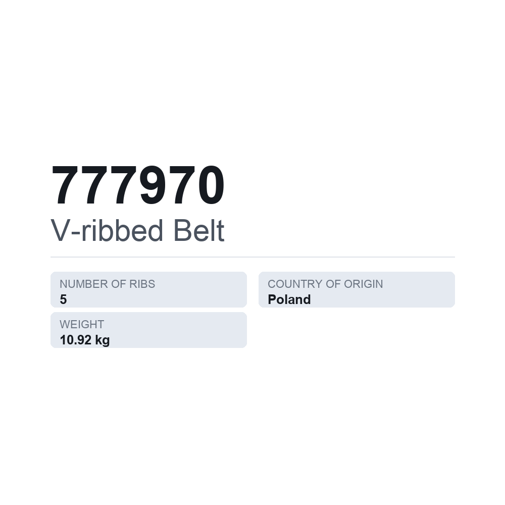 Flerspårsrem 777970 — tekniskt datablad