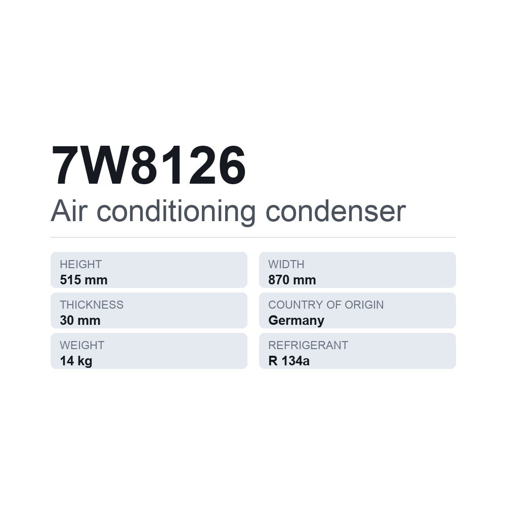 Ilmastoinnin lauhdutin 7W8126 — tekninen tietokortti