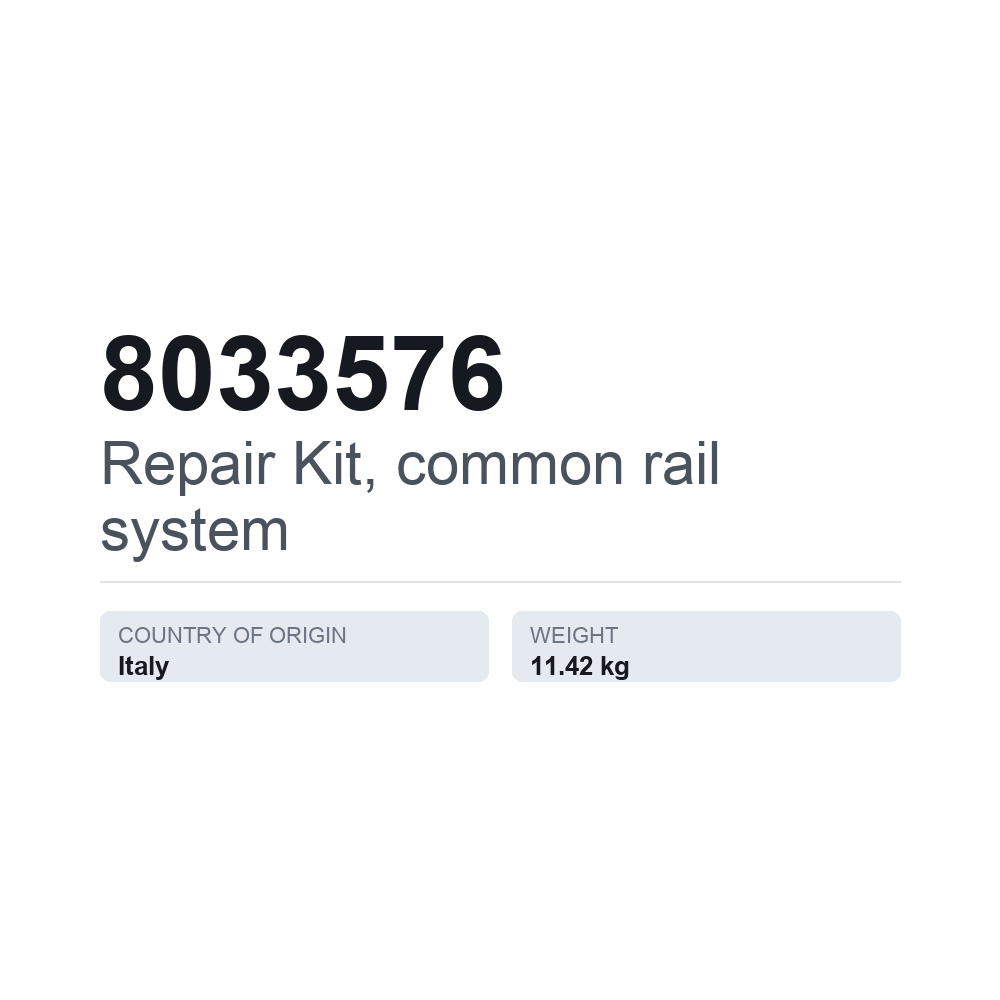 Reparatursatz, Common-Rail-System 8033576 — technisches Datenblatt