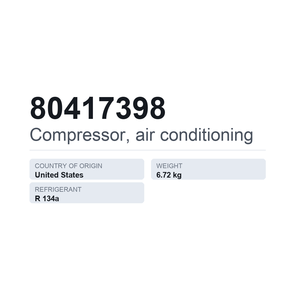 Kompressor, klimaanlæg 80417398 — teknisk datablad
