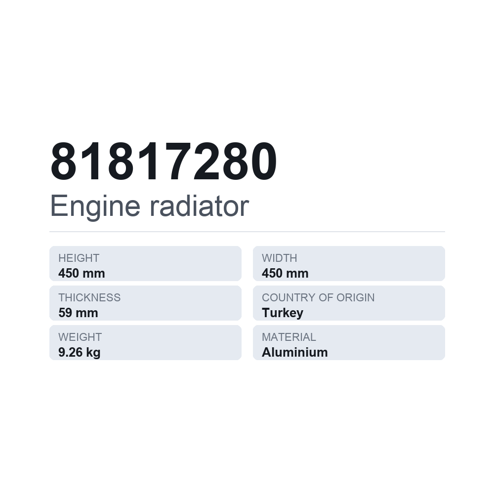 Køler, motorkøling 81817280 — teknisk datablad