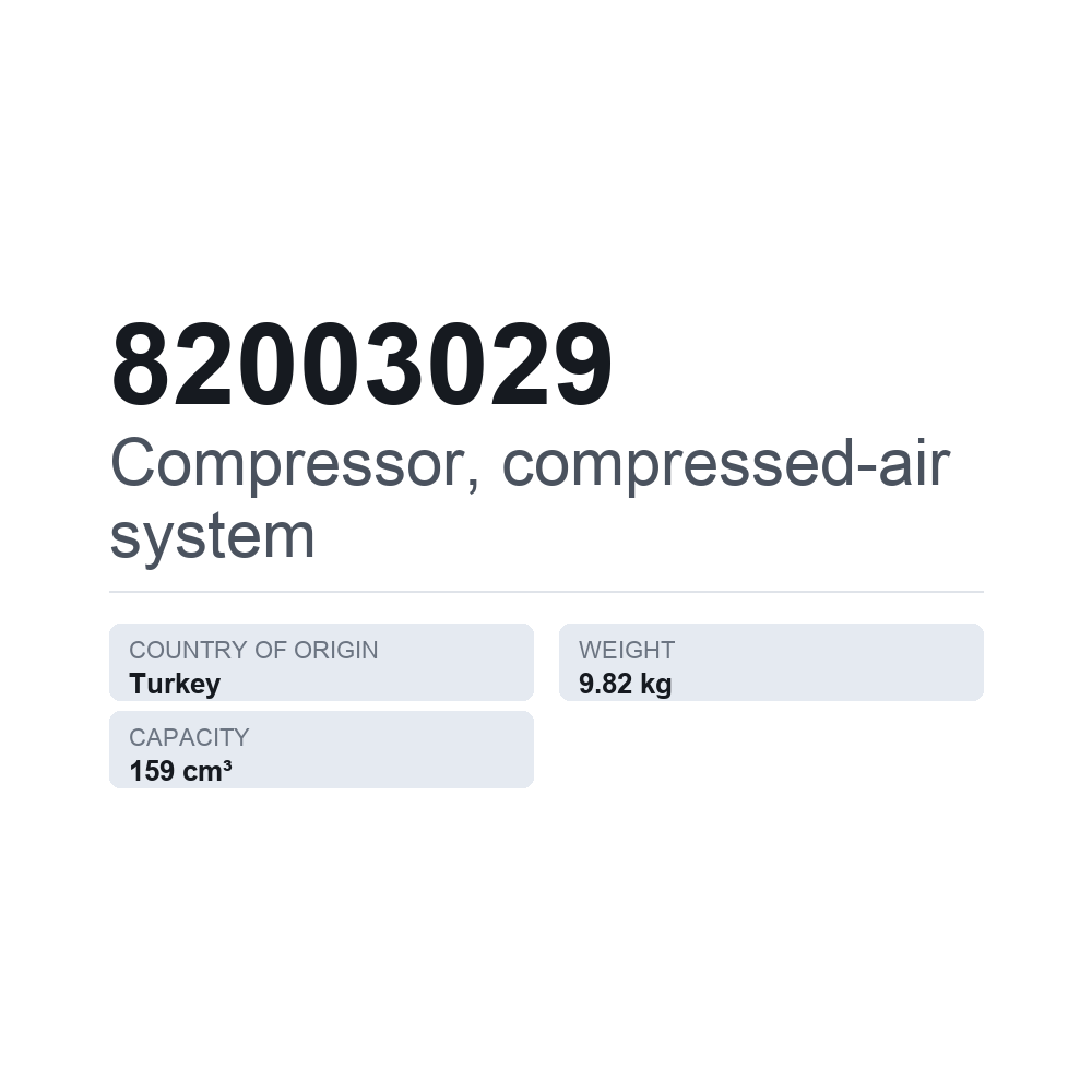 Kompressor, Druckluftanlage 82003029 — technisches Datenblatt