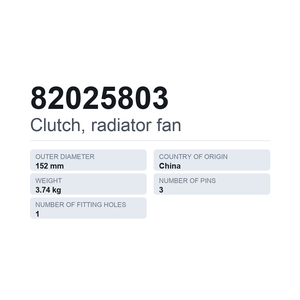 Kupplung, Kühlerlüfter 82025803 — technisches Datenblatt