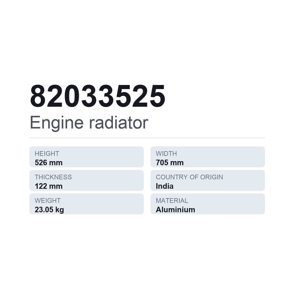 Køler, motorkøling 82033525 — teknisk datablad