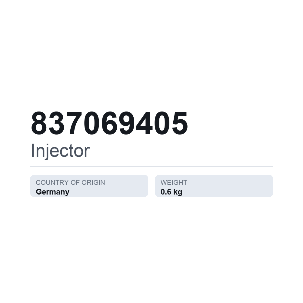 Indsprøjtningsdyse 837069405 — teknisk datablad