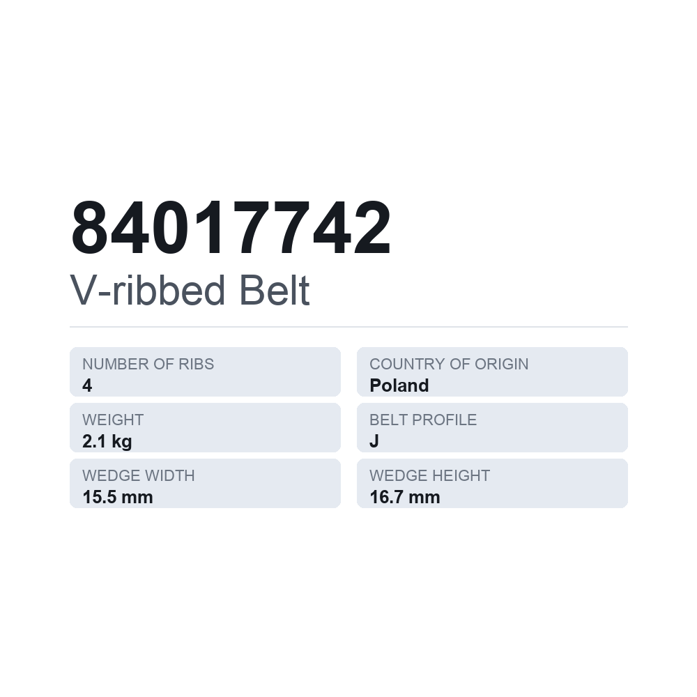 Flerspårsrem 84017742 — tekniskt datablad
