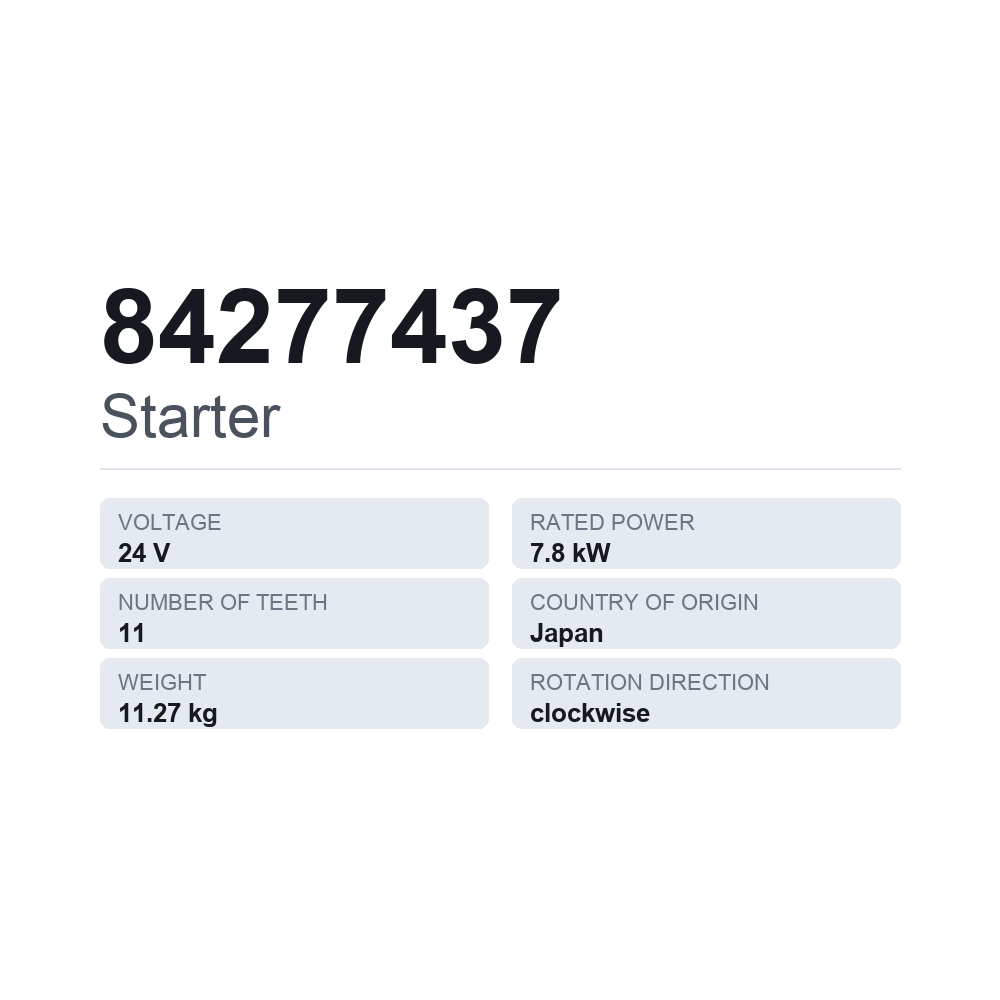 Starter 84277437 — teknisk datablad