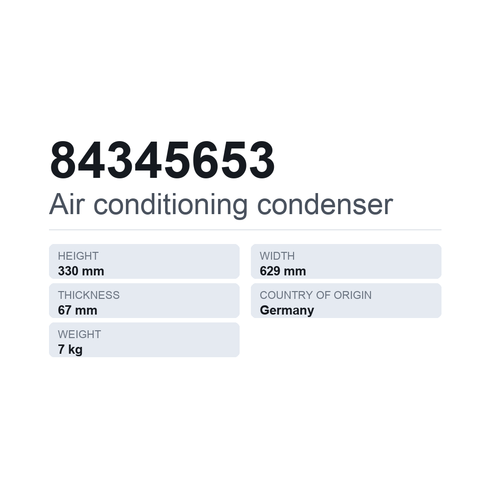 AC-kondensor 84345653 — tekniskt datablad