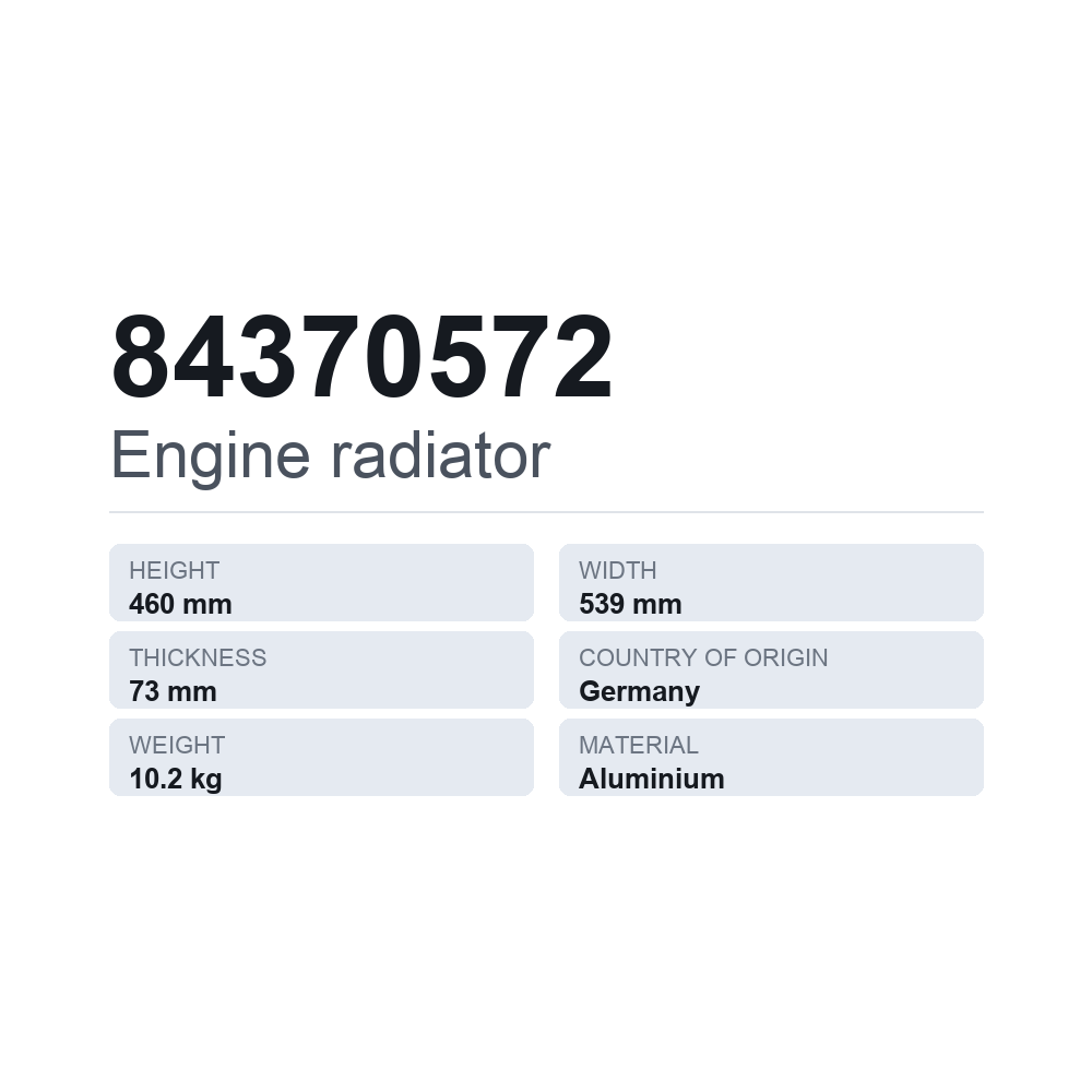 Køler, motorkøling 84370572 — teknisk datablad