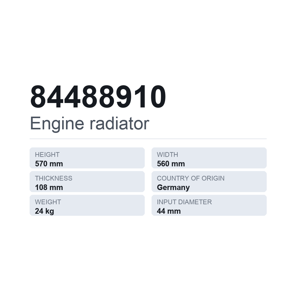 Køler, motorkøling 84488910 — teknisk datablad