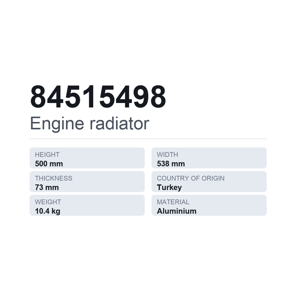 Køler, motorkøling 84515498 — teknisk datablad