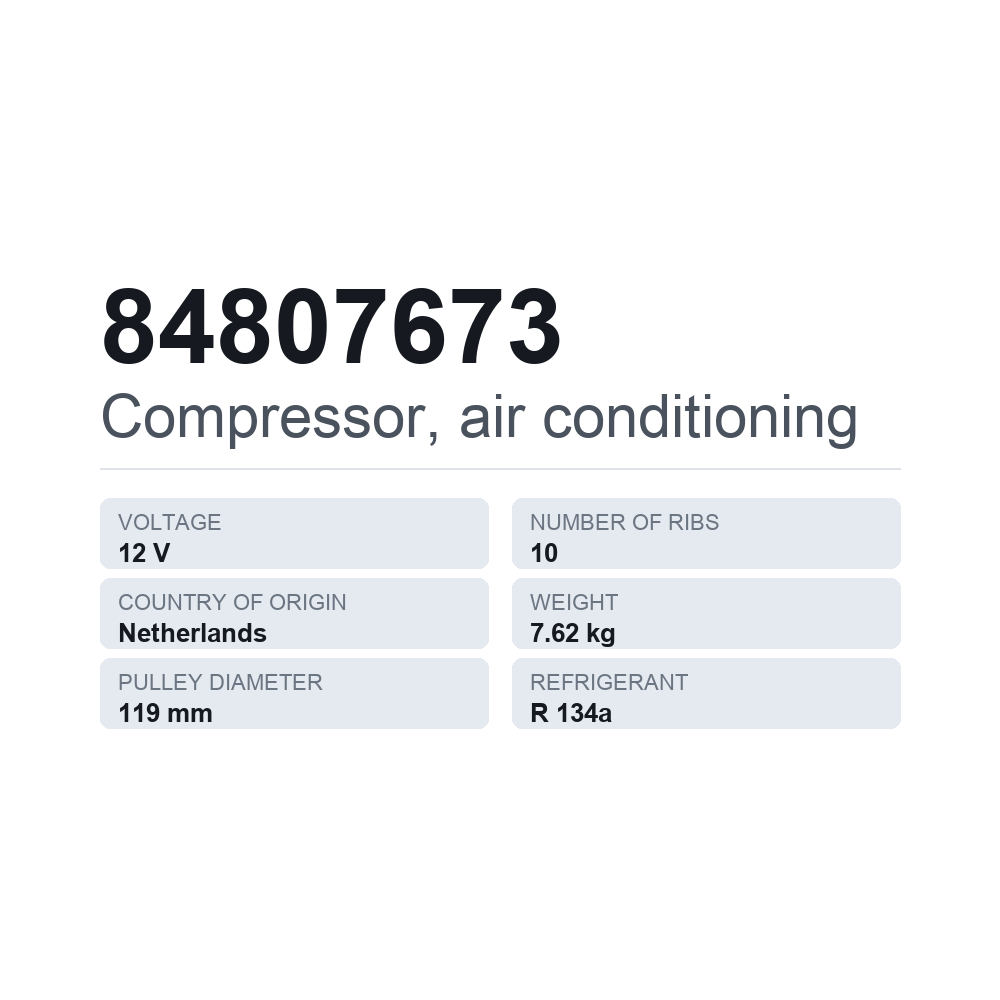 Klimakompressor 84807673 — technisches Datenblatt