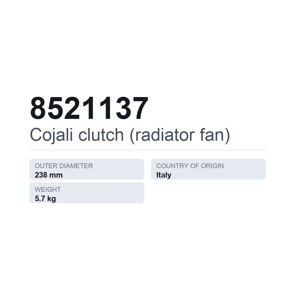 Cojali clutch (radiator fan) 8521137 — technical data card
